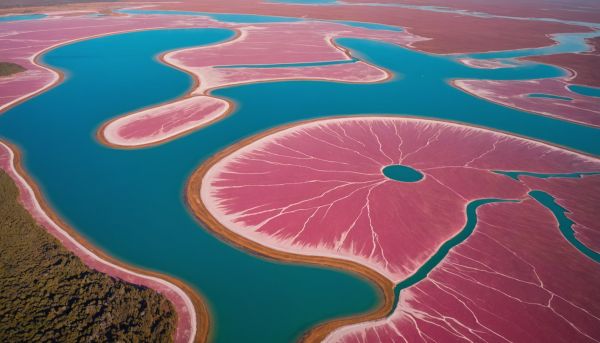 Les survols spectaculaires du lac Hillier rose